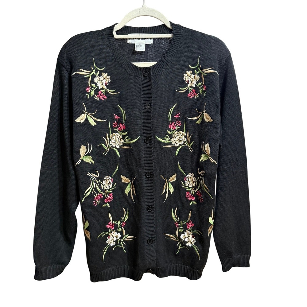 Gorgeous Black Embroidered Floral Cardigan Sweater Medium‎